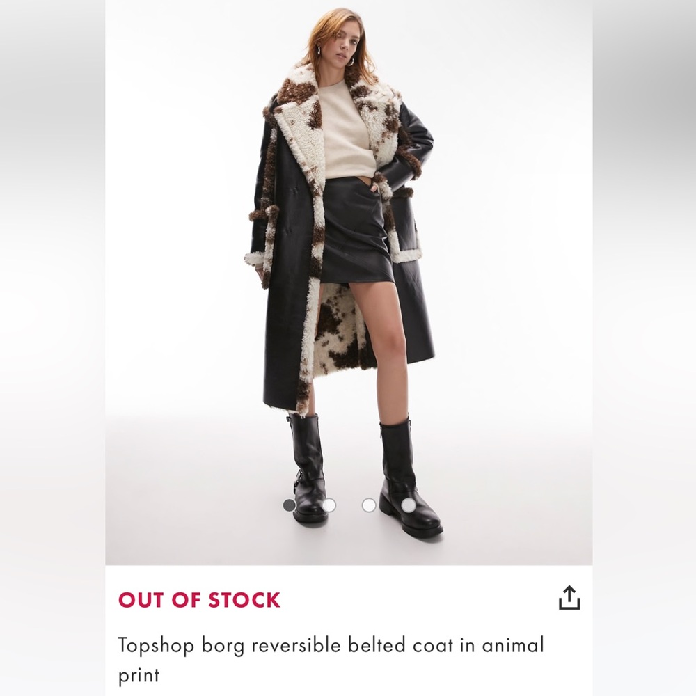 *ISO* Topshop borg reversible belted coat in animal print